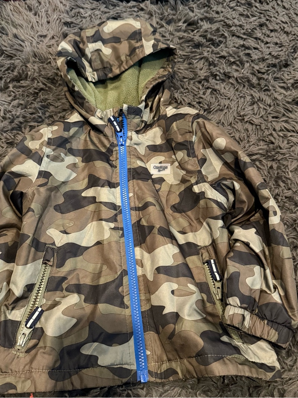 OshKosh B'gosh Boys' Camo Hooded Raincoat with Blue Zipper